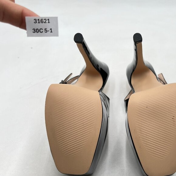 FSJ Black Square Toe Platform High Heel Slingback Pumps Sandals Shopping Shoes - Picture 6 of 7